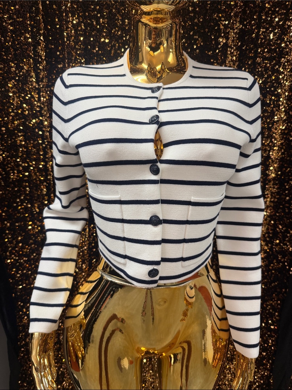 Aritzia Babaton Navy and White Striped Button-Down Cardigan